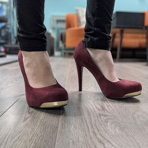 Aldo Burgundy High Heels with Gold Accents